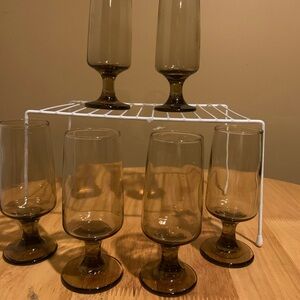 6 Libbey Tawny Accent Whiskey Glasses